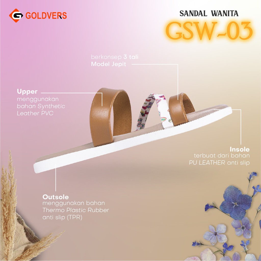 Sandal Wanita Goldvers Sandal Kasual Kulit Sintetis Sendal Santai Cewe Ori Import - Goldiesbags