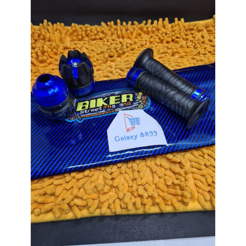 Kulit Jok Karbon+Grip Ring Kitaco+Jalu As Roda Depan Biru Universal