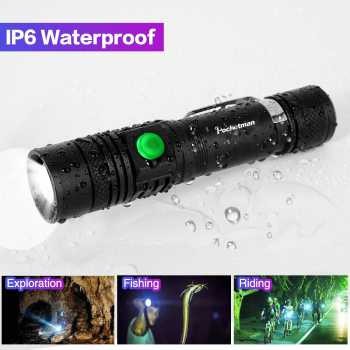 Pocketman Senter LED USB Cash Colok USB XML-T6 6200 Lumens 10W Anti Air Zoom In Out