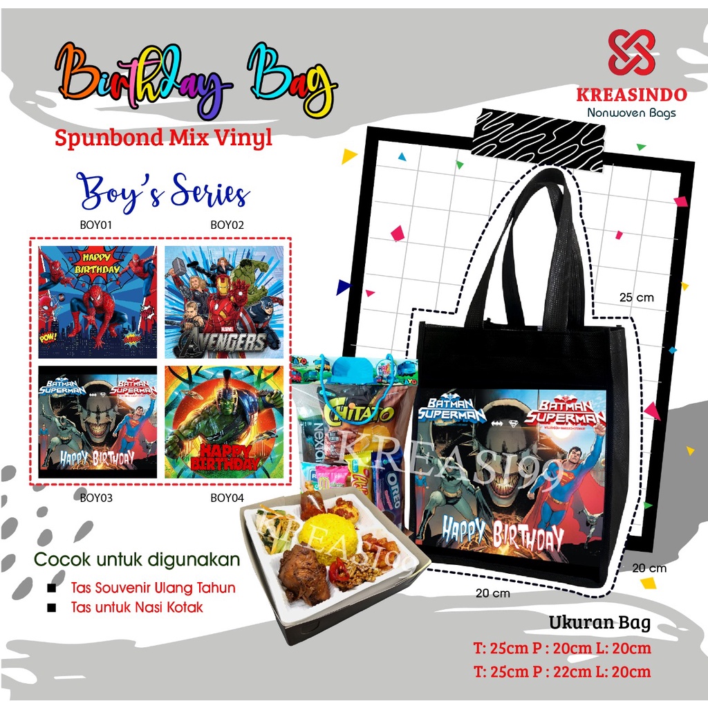 

Tas Ulang Tahun Spunbond custom MURAHH & HIGH QUALITY.. .isi 12 pcs..!! SUPERMAN...!!