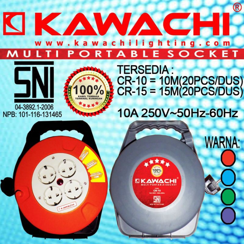 Roll Kabel Box Kabel KAWACHI Colokan Listrik Terminal Kuningan Asli  15 Meter Full Best Seller  KAWACHI