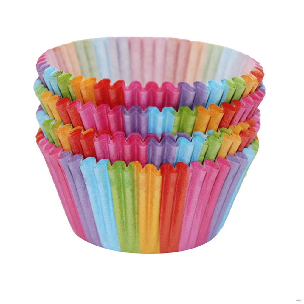 [READY STOCK] 100pcs Rainbow Color Cupcake Paper Liners Muffin Mould Cases Cake Mold Baking Cup Kitchen Accessory