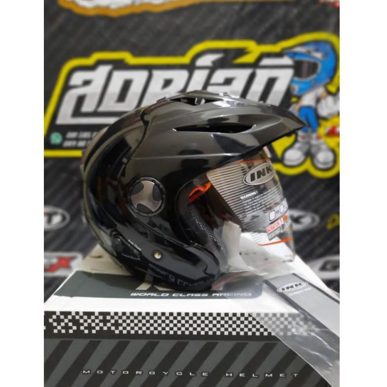 HELM INK FLASH ORI BLACK METALIK DOUBLE VISOR HELM TOURING DOBEL VISOR INK FLASH HITAM HELM INK TOPI