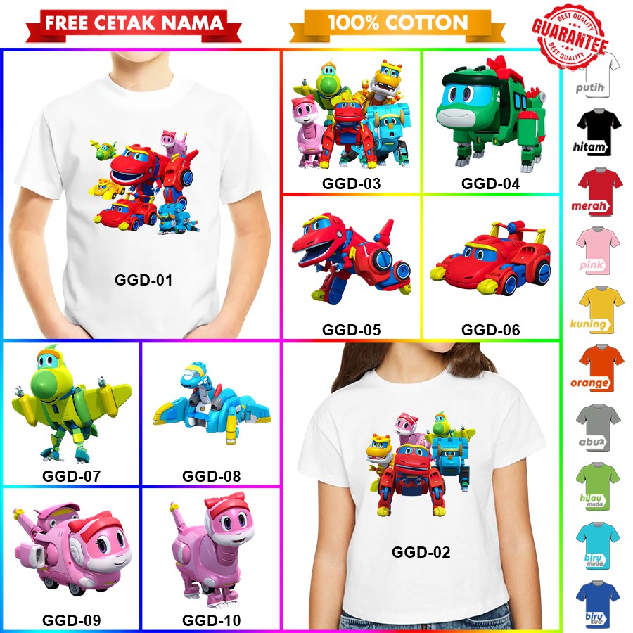 [FREE NAMA!!] Baju Kaos ANAK DAN DEWASA GOGODINO GO GO DINO BANYAK MOTIF