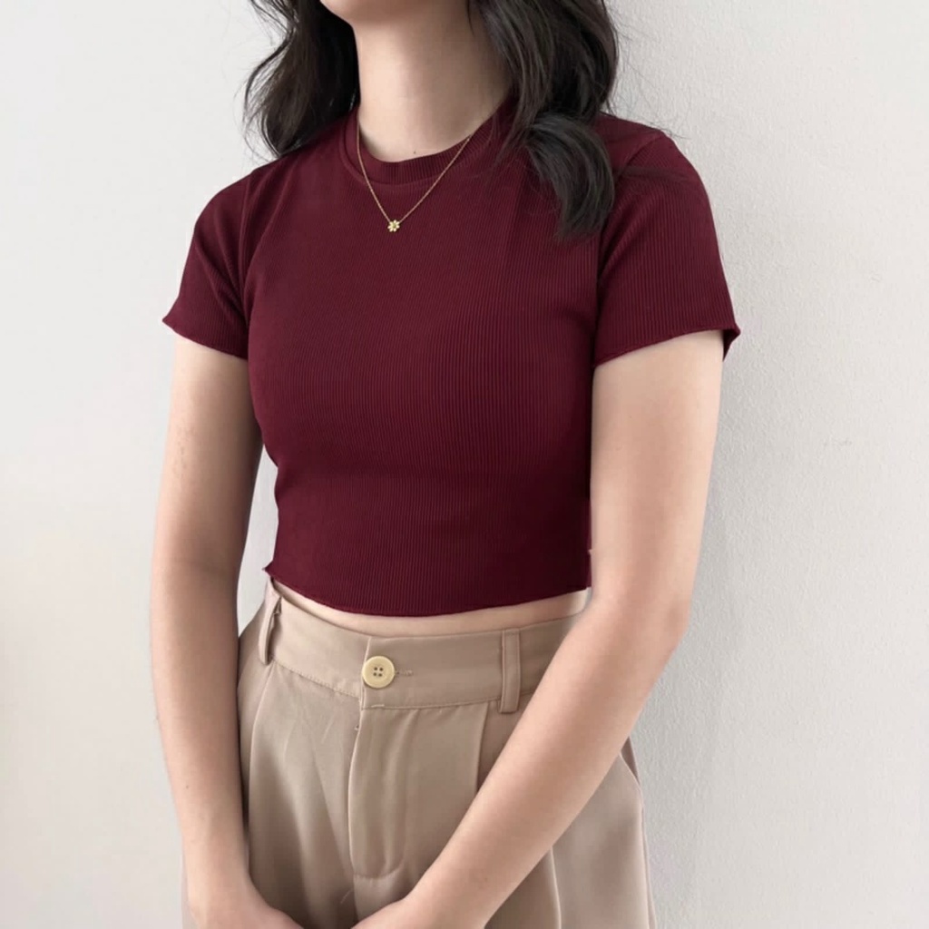 BEFAST - ZEC OOTD Wanita Kaos NIEYA / Basic Crop Knit / Atasan kaos lengan pendek / Tshirt Crop Kekiniaan / Crop Top Polos Terlaris / Kaos Lengan Pendek / Terlaris / Fashion Ala Style Wanita Korean