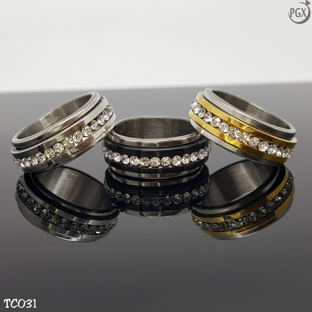 PGX Cincin Titanium Couple Berlian Aksesoris Fashion Perhiasan Anti Karat - TC031