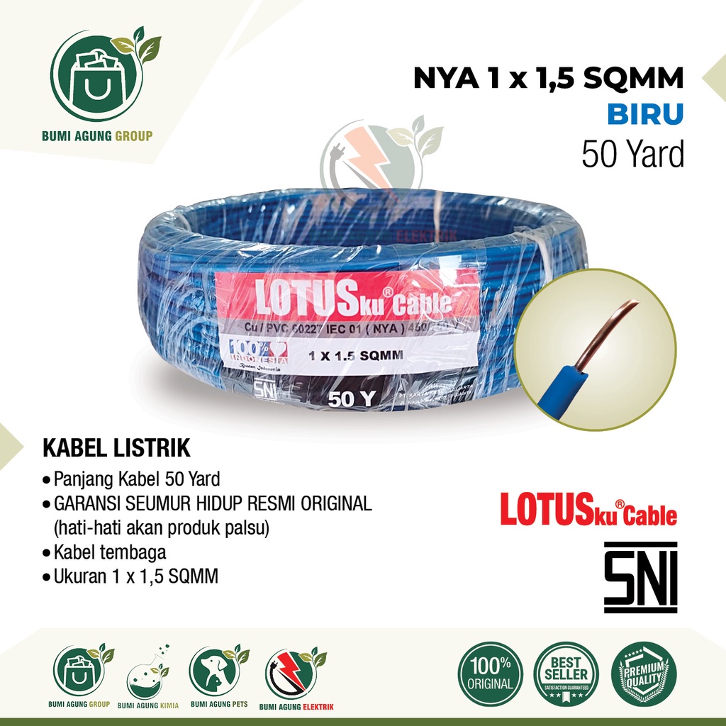 Kabel NYA 1.5mm 1,5mm LOTUSKU 50 Yard 1x1.5 1x1,5 1.5 1,5 50Y 50 Y bukan 50m 50 m 50 meter MYVO