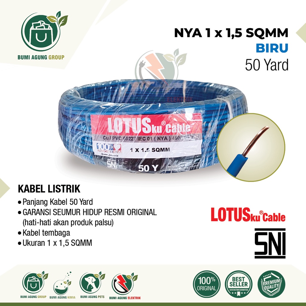 Kabel NYA 1.5mm 1,5mm LOTUSKU 50 Yard 1x1.5 1x1,5 1.5 1,5 50Y 50 Y bukan 50m 50 m 50 meter