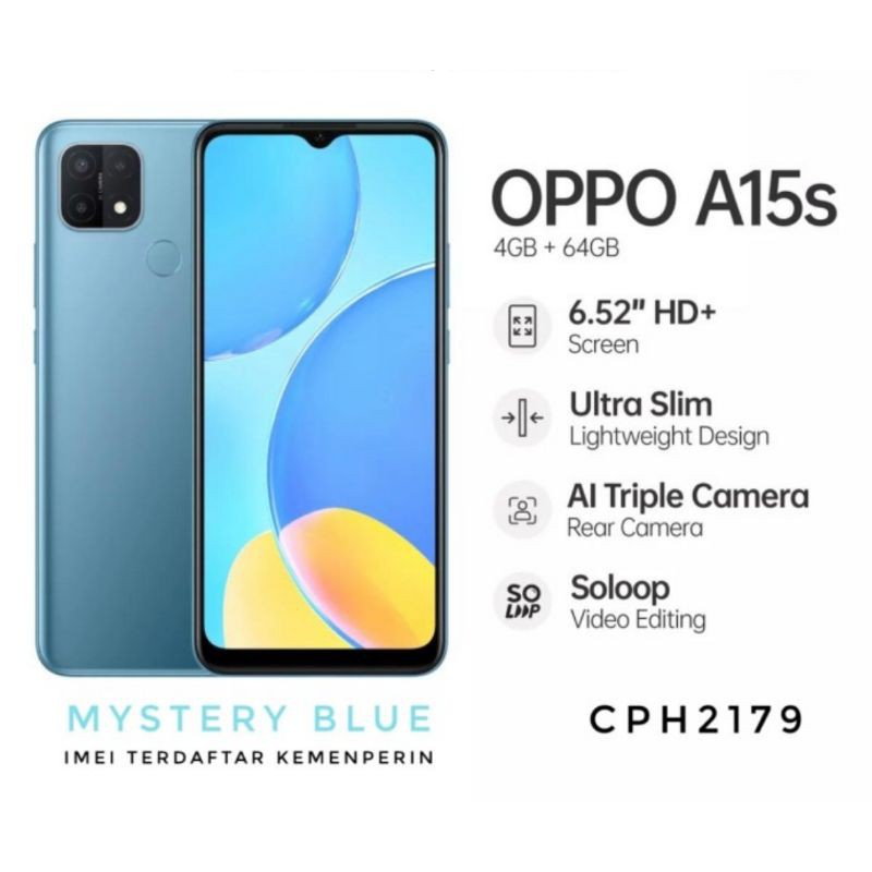 oppo a15 / a15s / a16 ram 3/32 & 4/64 gb resmi-Biru