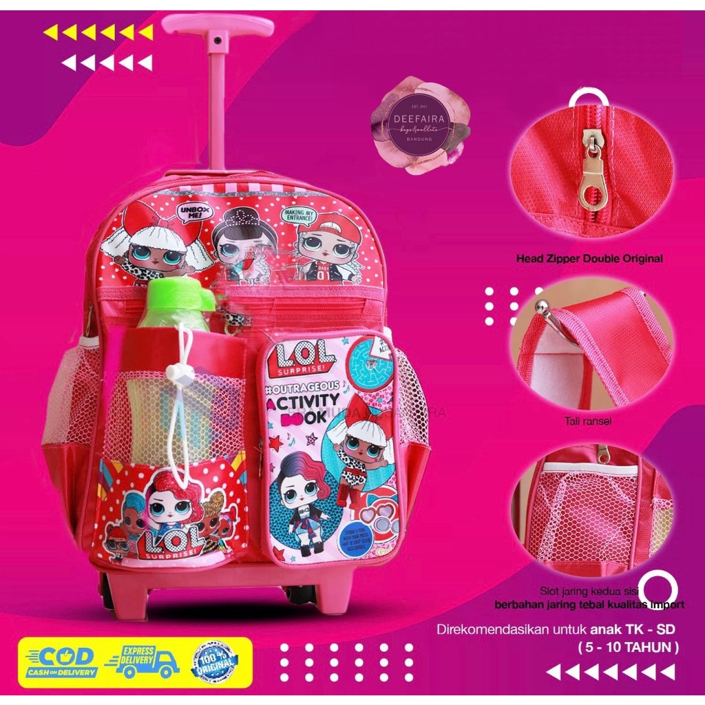 Tas Ransel Troli New Modern Model L0L Xc01 Free Botol Untuk Anak Tk Dan Sd