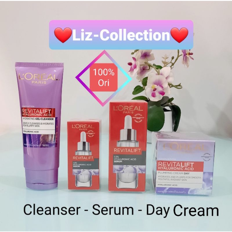 ❤ LIZ ❤ LOREAL REVITALIFT HYALURONIC ACID PLUMPING CREAM DAY / SERUM / GEL CLEANSER