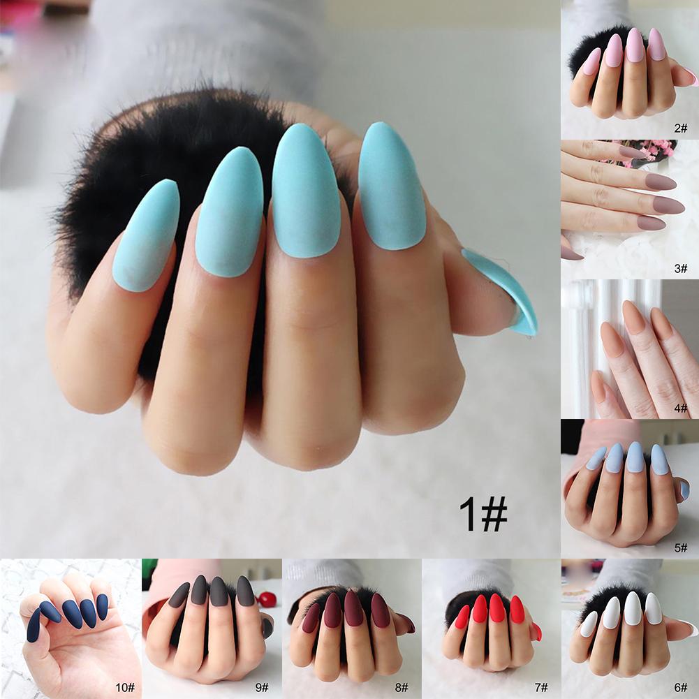 【TK】24pcs/Bag Matte Water Drop False Nail Tips Nail Decoration Nail Art Design Manicure Tool