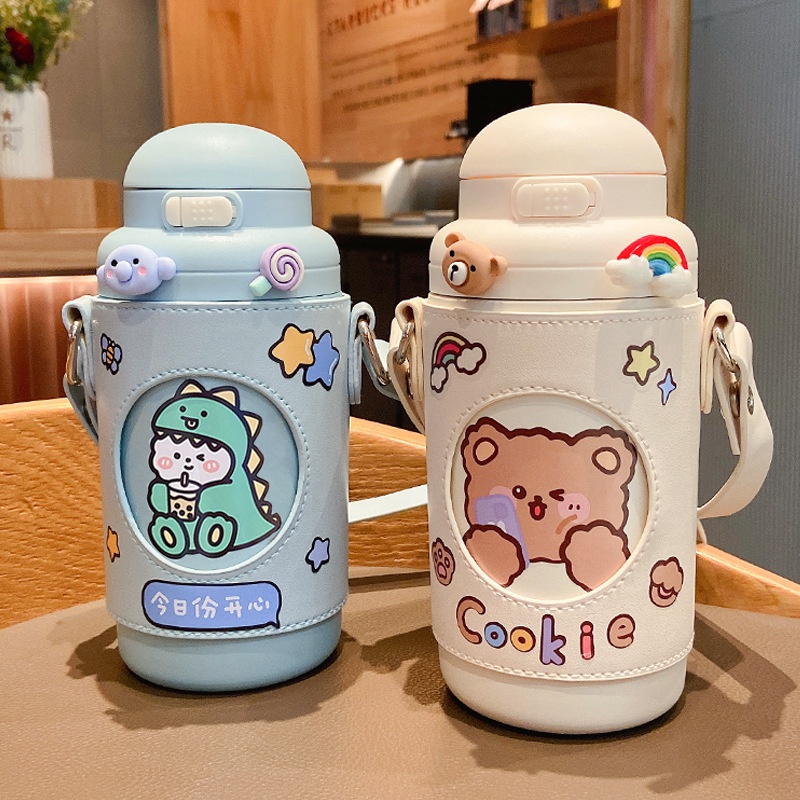 TweedyToys - Termos Anak Cute Animal Sarung Kulit 420ml / Botol Minum Anak Tahan Panas Dingin