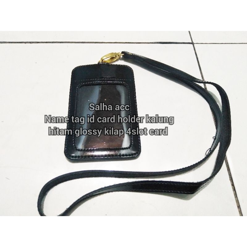 

name tag id card holder kalung hitam glossy 4slot card