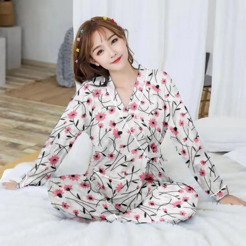 setelan kimono lengan panjang/kimono wanita/baju tidur kimono-5