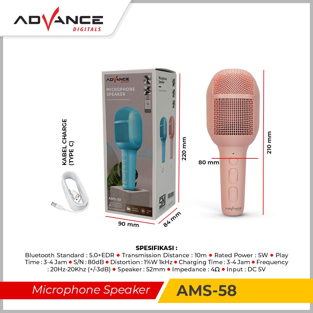 【READY STOCK】Advance AMS-58 Microphone Speaker Bluetooth Pengubah Suara Portable Deep Bass