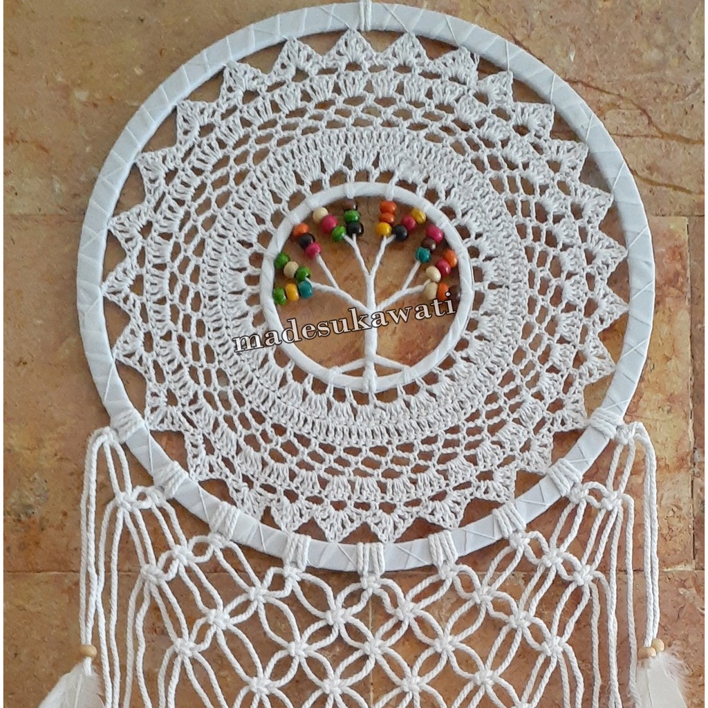 Dream catcher sulam variasi bola kayu panjang 97cm