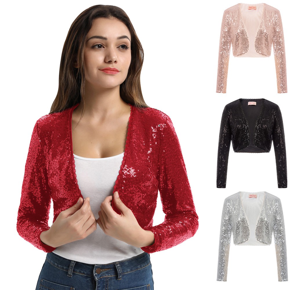 Bolero Crop Top Sequin Wanita Lengan Panjang Shopee Indonesia