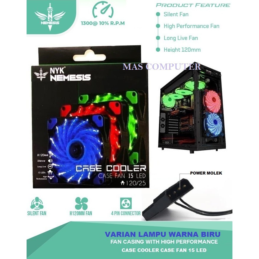FAN KESING 12CM NYK / CASE COOLER / CASE FAN 15 LED / FAN KESING CPU / COOLER CPU