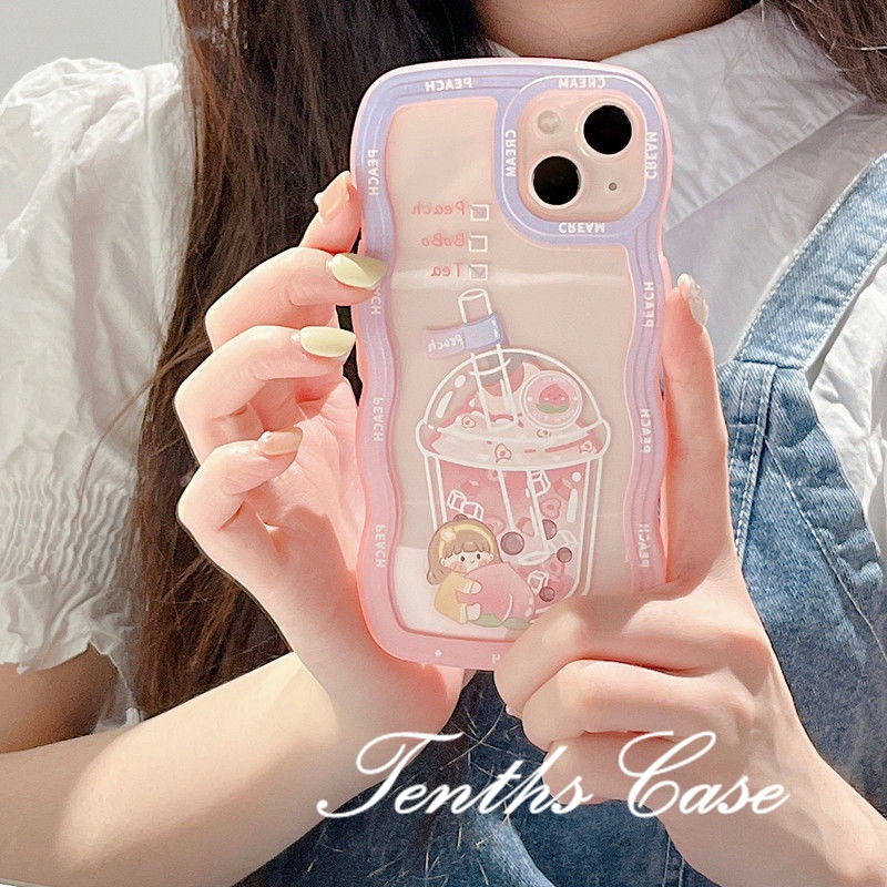 Compatible for IPhone 13 12 11 Pro Max SE2020 X XR Xs Max 7 8 6 6s Plus Soft Case Transparan Motif Milk Tea Untuk