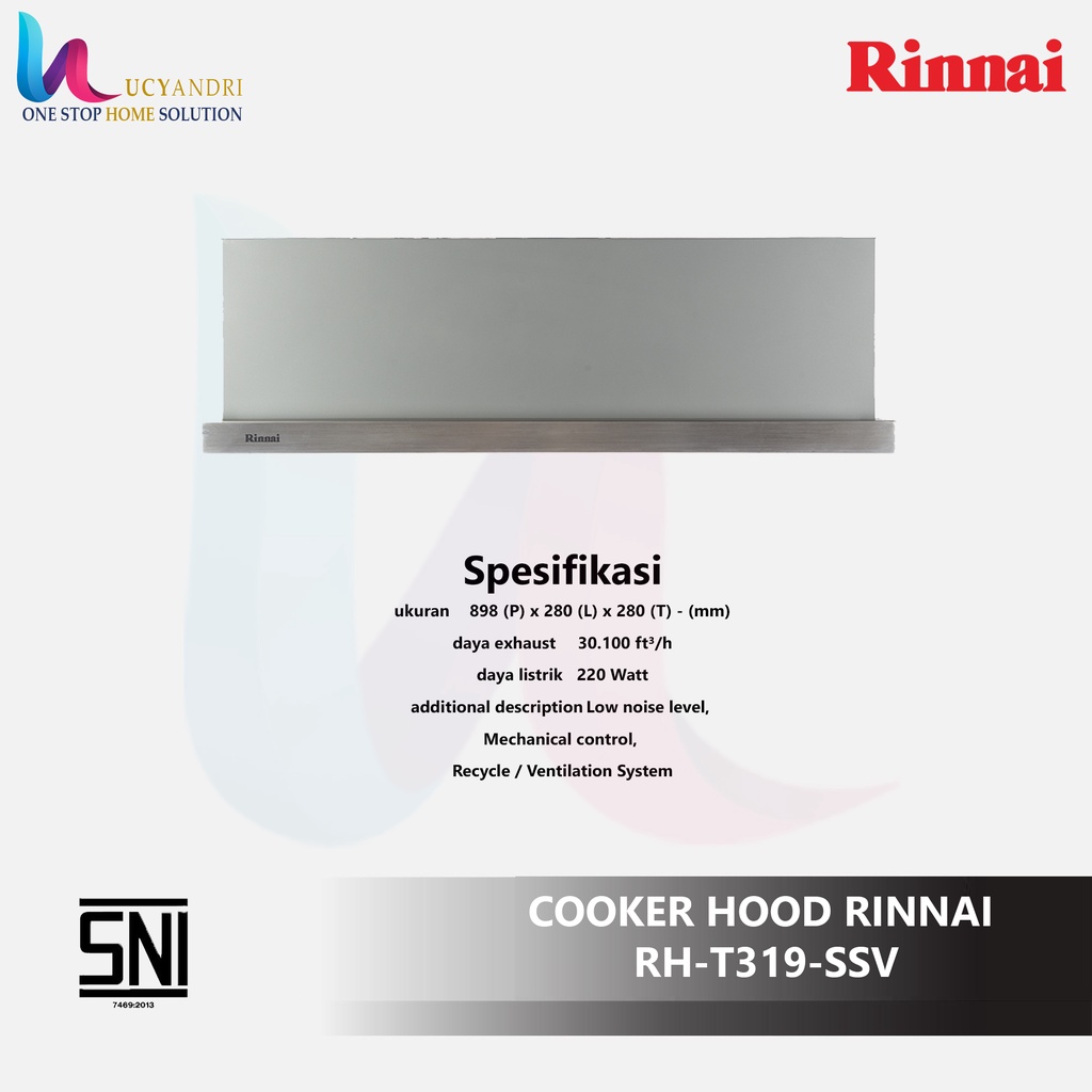 Rinnai Cooker Hood Penghisap Asap RH-T319-SSV Garansi Resmi