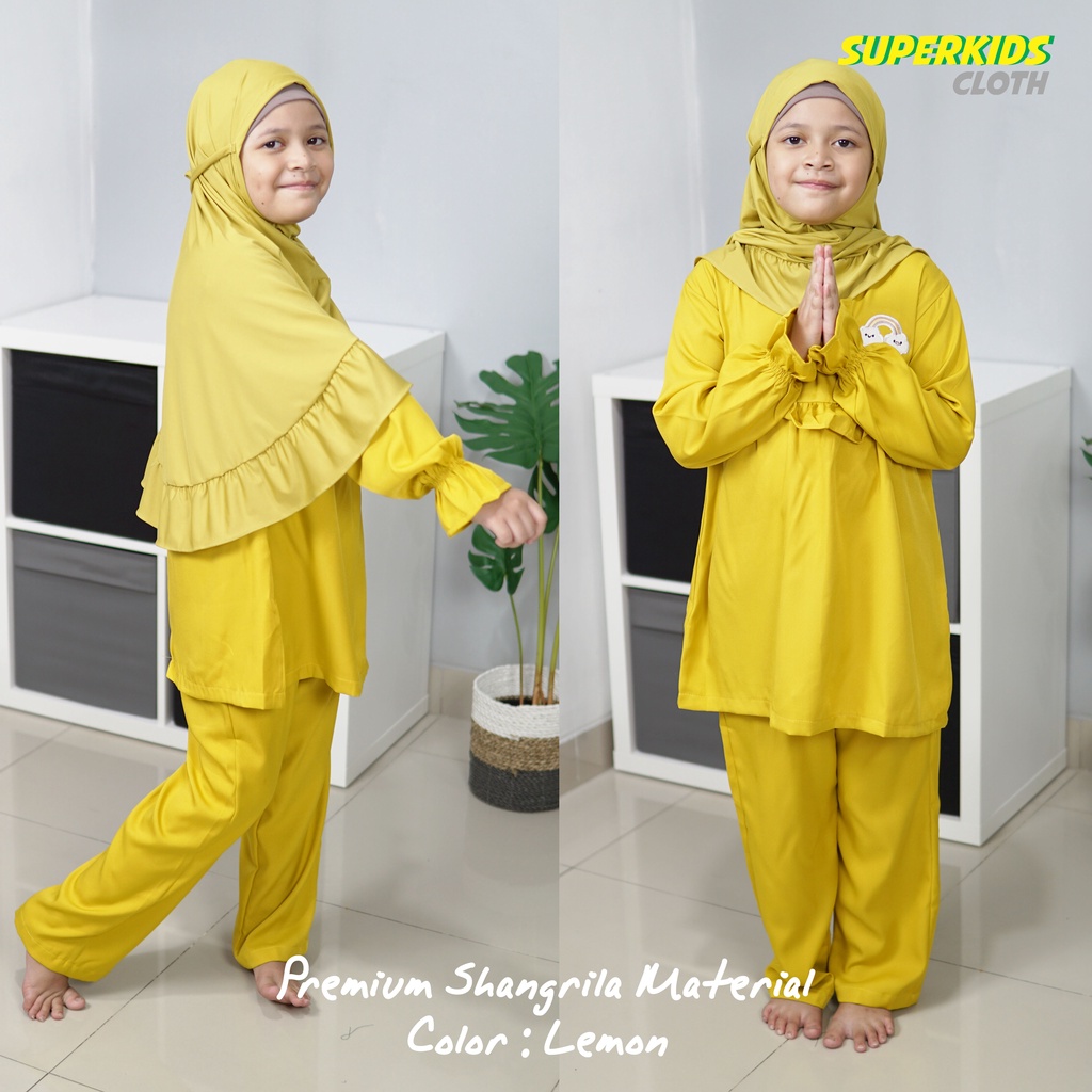 Setelan Baju Muslim Anak Perempuan Tunik Set Gamis Anak Perempuan Dress Anak SuperkidsCloth Lemon Pelangi 1 - 10 Tahun