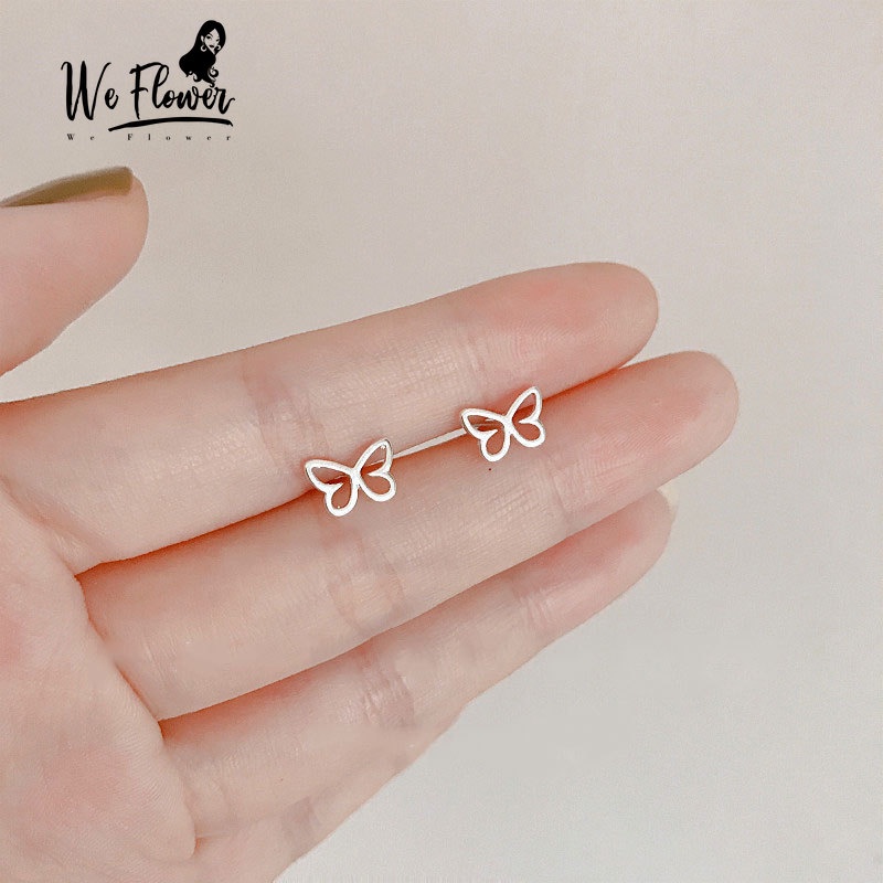 We Flower Anting Stud Desain Kupu-Kupu Hollow Bahan S925 Silver Gaya Korea Untuk Wanita