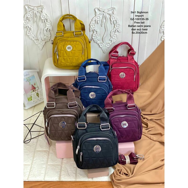 FILLYS Tas Ransel Slempang Jinjing Sighmon Bordir Import 3in1 Multifungsi 8330-5