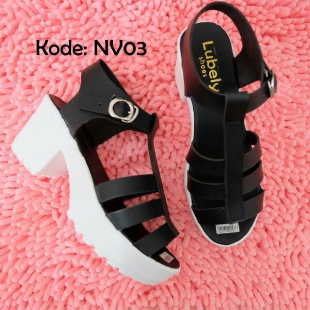 NVO3 Zara Platform Heel Shoes 7cm - Sandal Wanita 7 cm KREM HITAM PINK