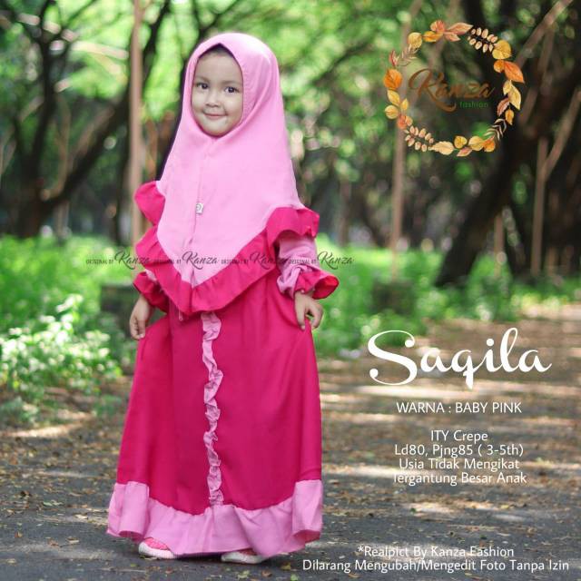 Gamis + Khimar Kids Saqila Syari Ori Kanza Longdress Maxi Material Crepe Premium