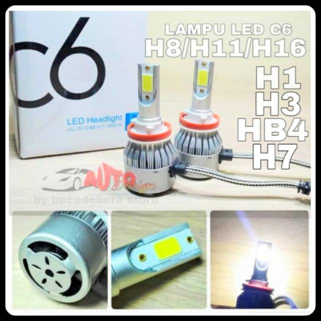 C6 Lampu Led Mobil H1 H3 H7 H8 H11 H16 HB3 HB4 HIR2 Super Bright