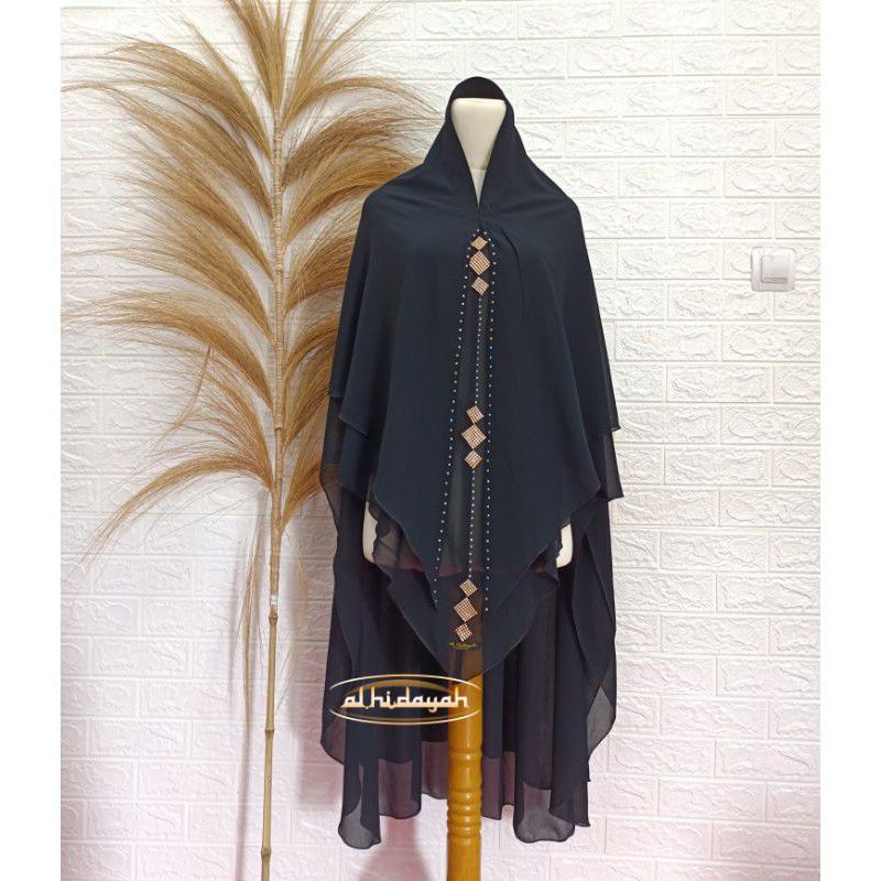 Khimar Hitam Temboro Manik kuning