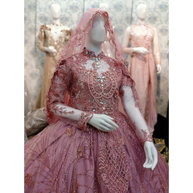 Gaun pengantin dusty pink + slayer