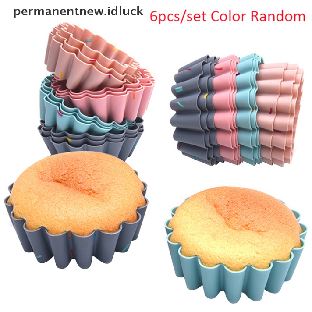 6 Pcs Cetakan Kue Muffin Cupcake Bahan Silikon Food Grade Dapat Digunakan Kembali Untuk Dapur