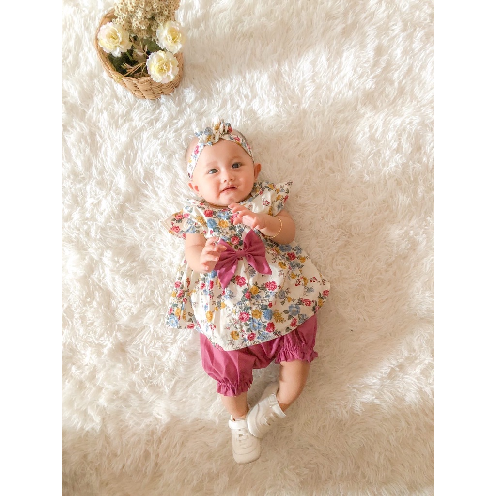 setelan katun anak perempuan harian baby cewek MILLEA ROSE PEONIES SAKURA set 0-2 TAHUN baju bayi anak perempuan setelan anak perempuan