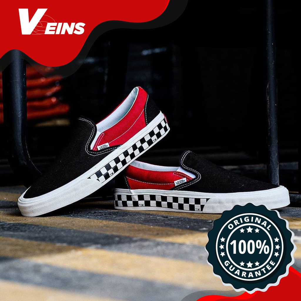 (SALE) VANS BMX SLIP ON CHECKERBOARD BLACK RED (ORIGINAL)