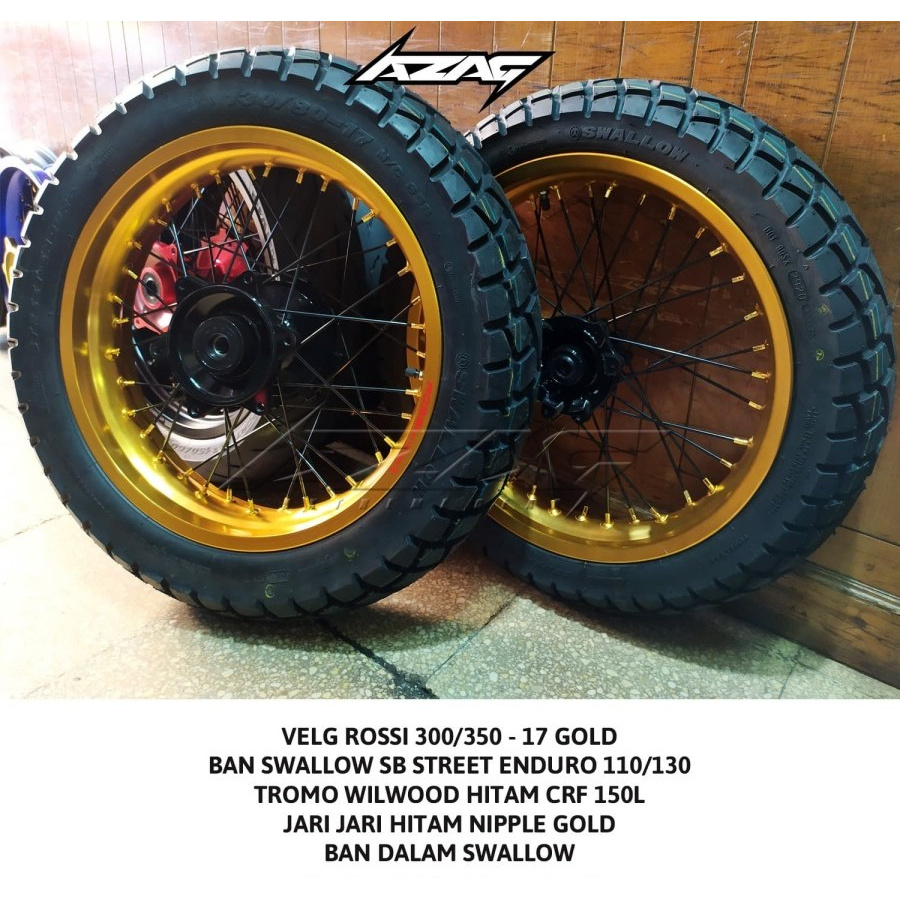 WHEELSET BANSET CRF 150L SUPERMOTO VELG GOLD TROMOL HITAM BAN STREET ENDURO