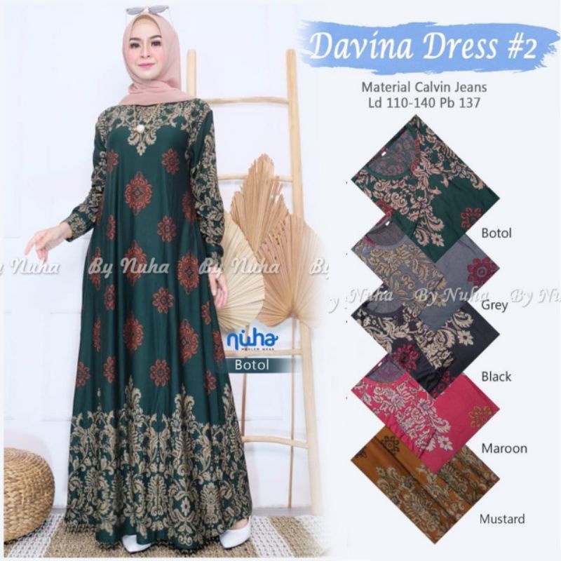 Davina Dress Calvin Jeans Dress Gamis Jumbo Motif Ld 110 Ld 140 Gamis Big Size