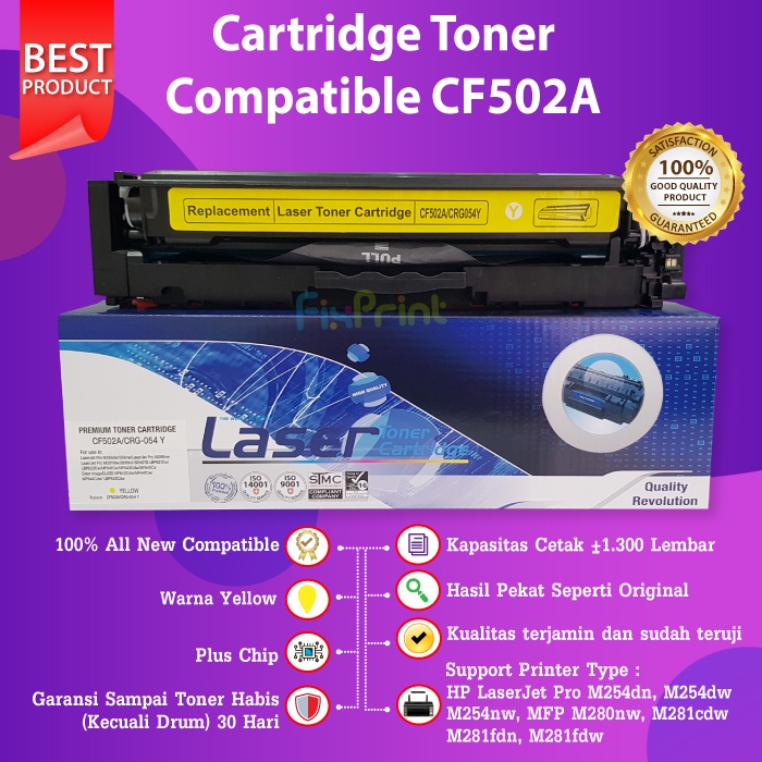 XP 202A CF502A Yellow Refill Color Printer Laserjet Pro M254 MFP M280 M281 Cartridge Toner Compatible