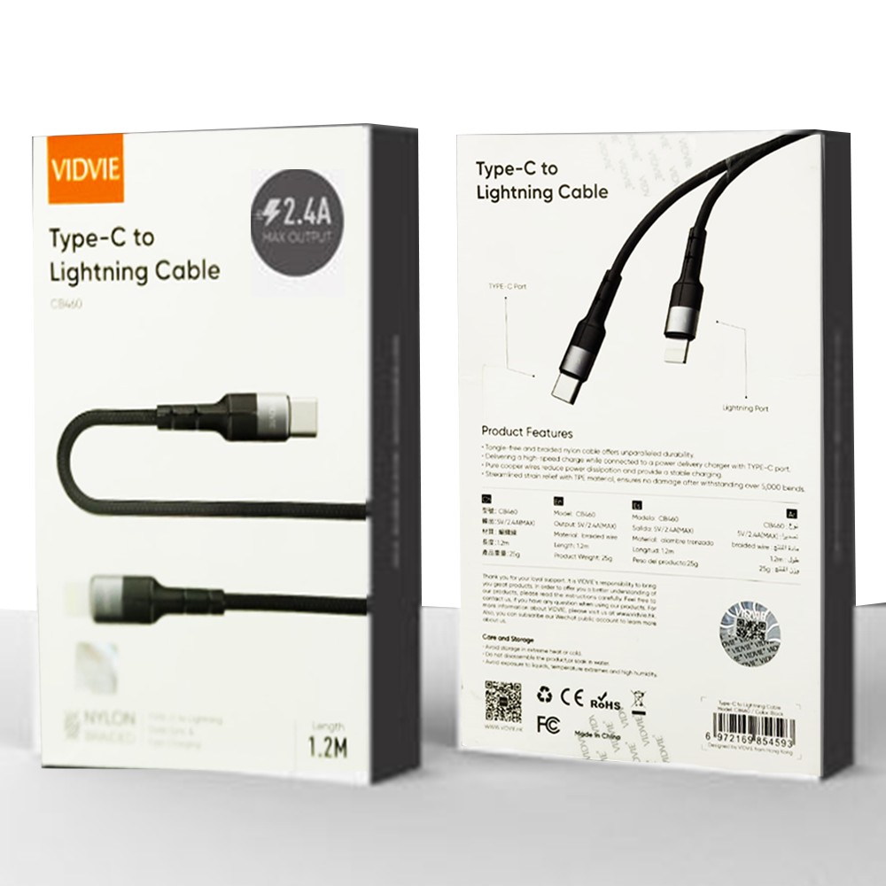 Type c to lightning cable vidvie sync data &amp; charge 2.4a fast charging 1.2 meter CB460 CB-460