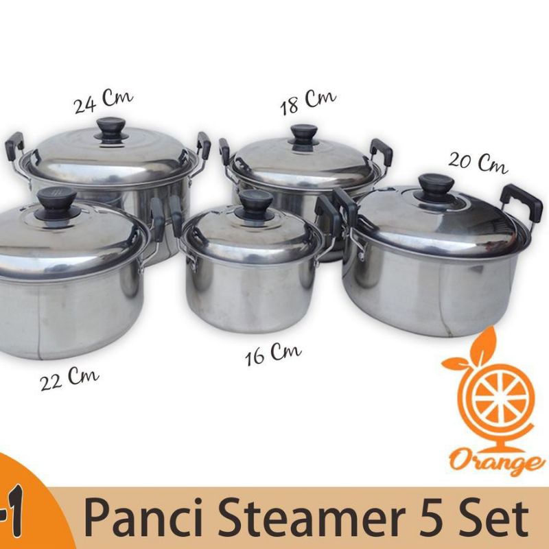 HOT PROMO!! Panci Steamer Stainless Set 5 In 1 Steamer Stainless GIONEE