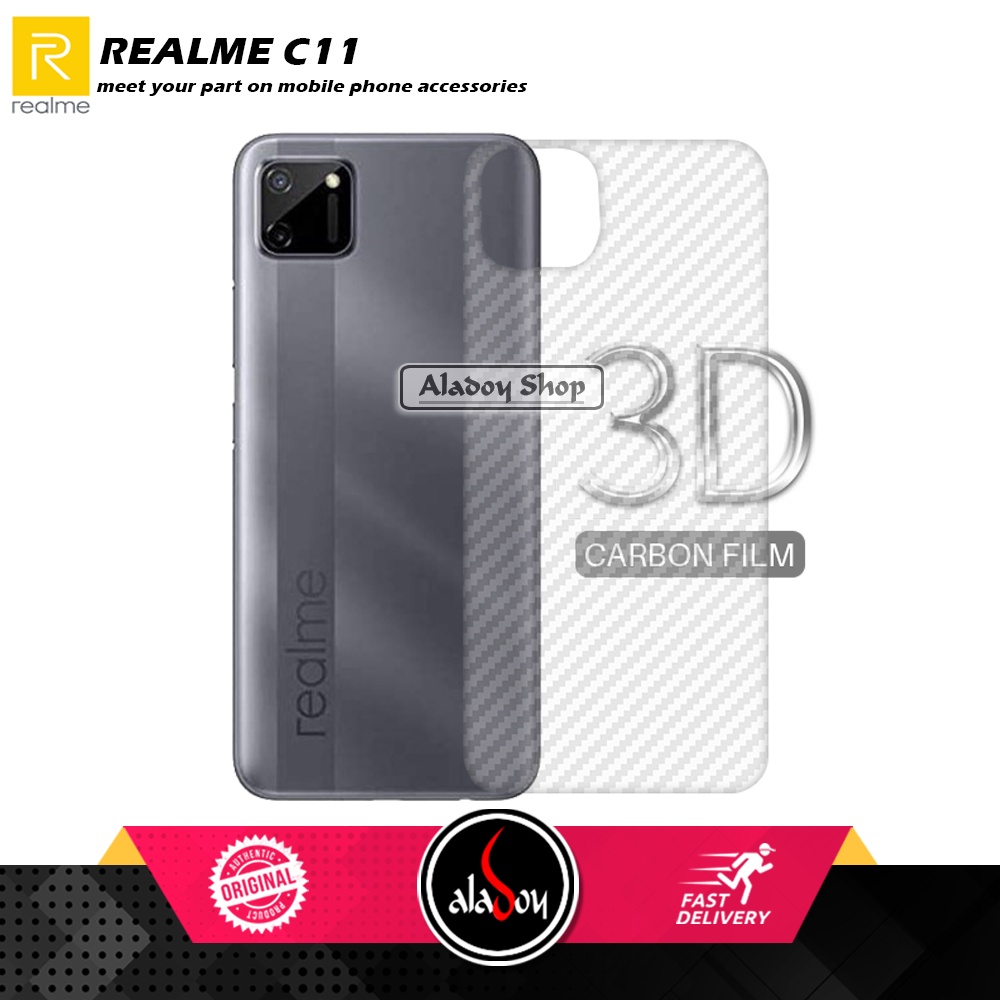 Case REALME C11 Armor Fushion Transparent Casing + Tempered Glass Full Layar dan Skin Carbon