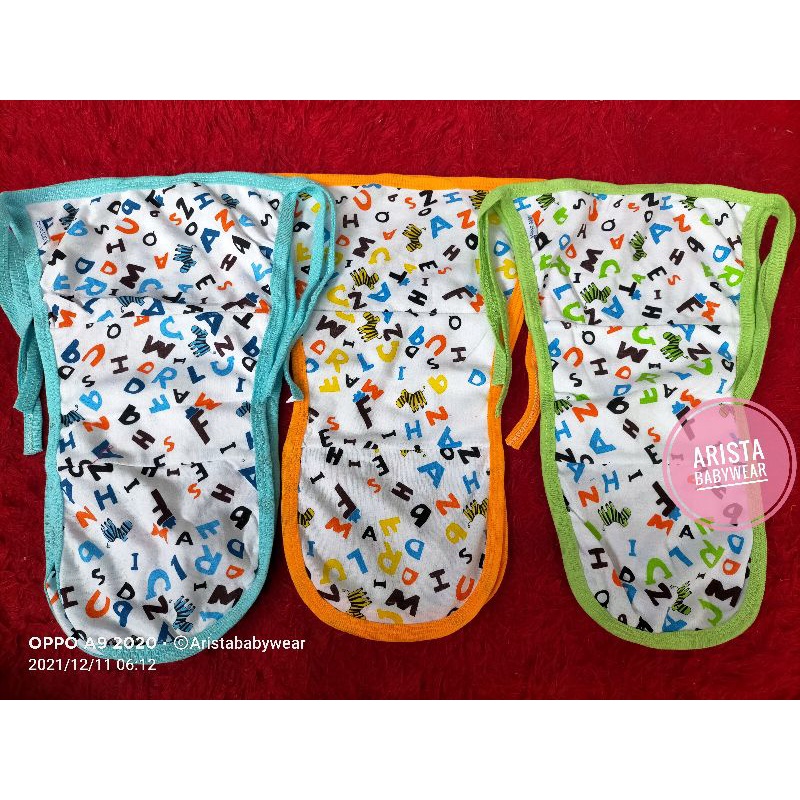 SNI DAFFA - 3PCS POPOK BAYI D/N (DOUBLE NIT) PUTIH, MOTIF ALFABET