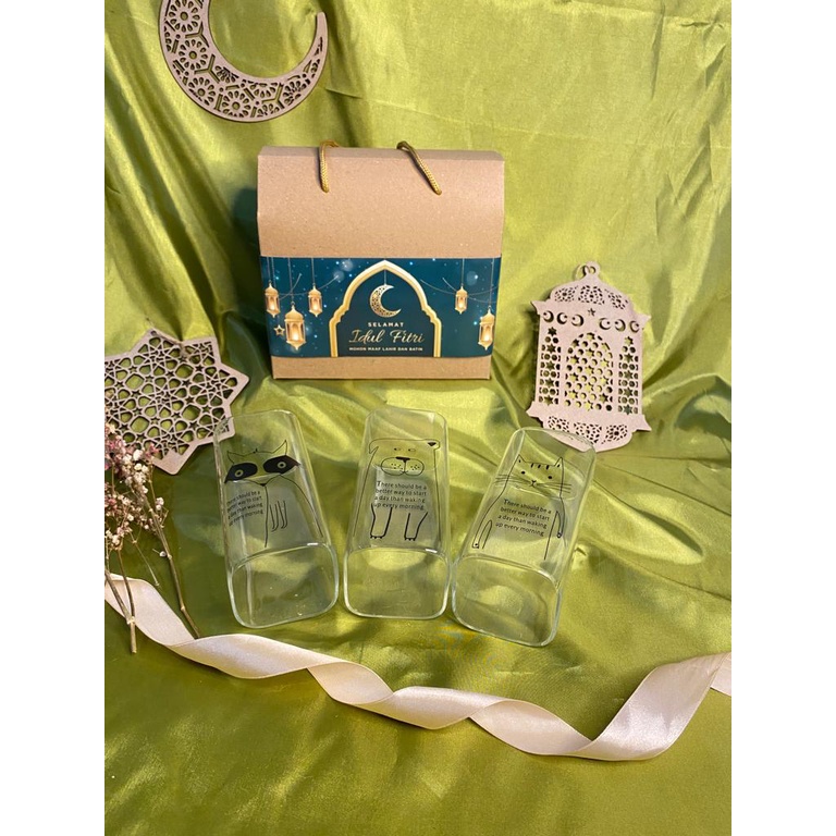 [HAMPERS EID MUBARAK 2024] ~ PAKET B - isi 3PC Gelas Kaca / Gelas Susu Anak