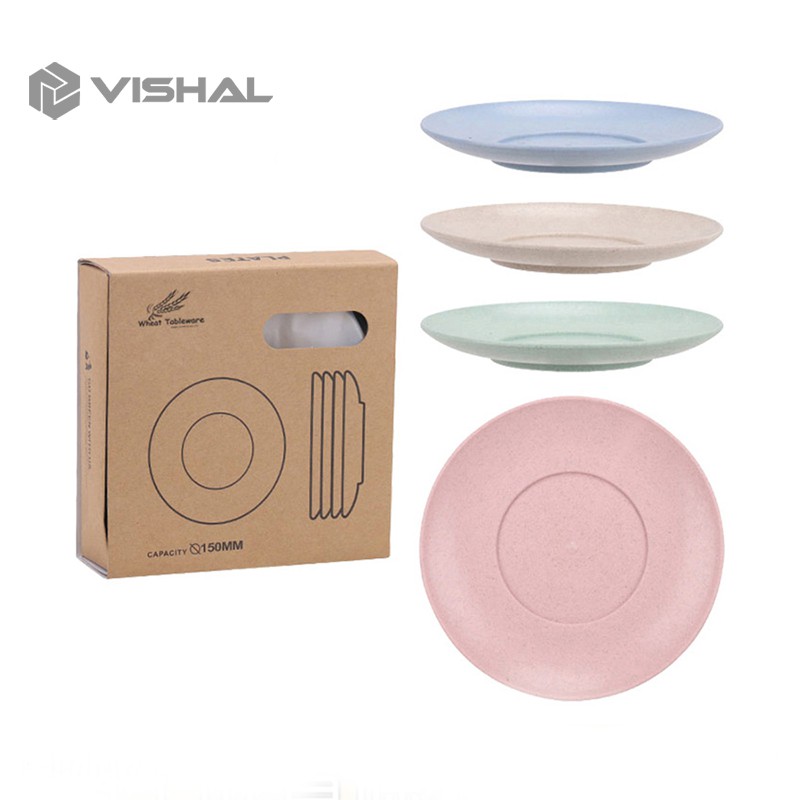 VISHAL Piring KECIL Wheat Straw Plate 1 Set Isi 4 Pcs Warna Warni  Simple Dinner High Quality Wheat