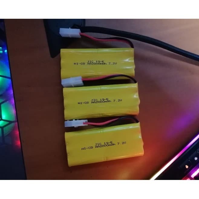 Battery Upgrade Batre Ni-CD 2000mAh 7.2V RC Dengan Pilihan Soket Merah, Hitam, Putih 2 Pin - 3 Pin