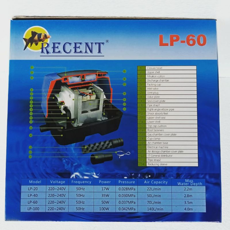 airpump hi blow RECENT LP 60  aerator kolam mesin pompa gelembung udara