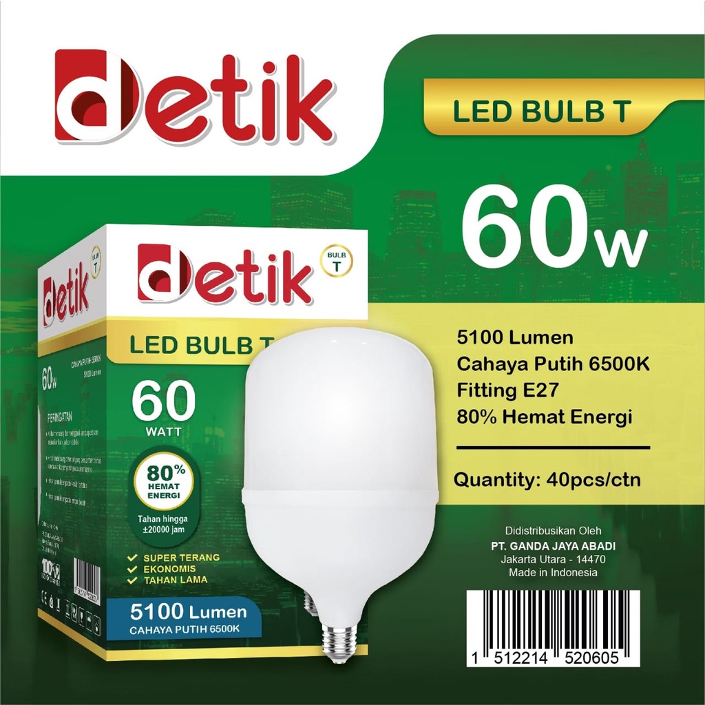 DETIK Lampu LED Capsule 60 Watt - Cahaya Putih (Garansi 1 Tahun)