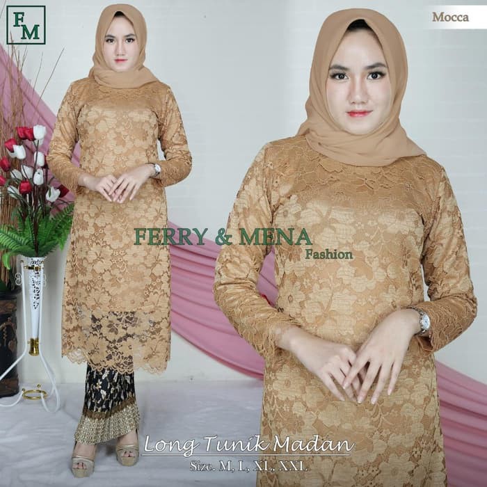 Setelan Kebaya Tunik Brokat Modern Mocca Dan Pilihan Warna Lain