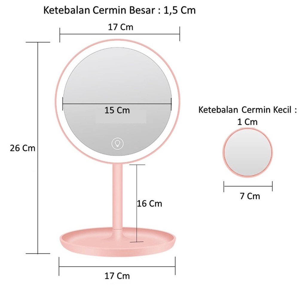 T&amp;Y Cermin LED Touch Sensor Bulat Kaca Rias Make Up Mirror Led Light Zoom Touch Screen Aesthetics Portable Design Import Murah